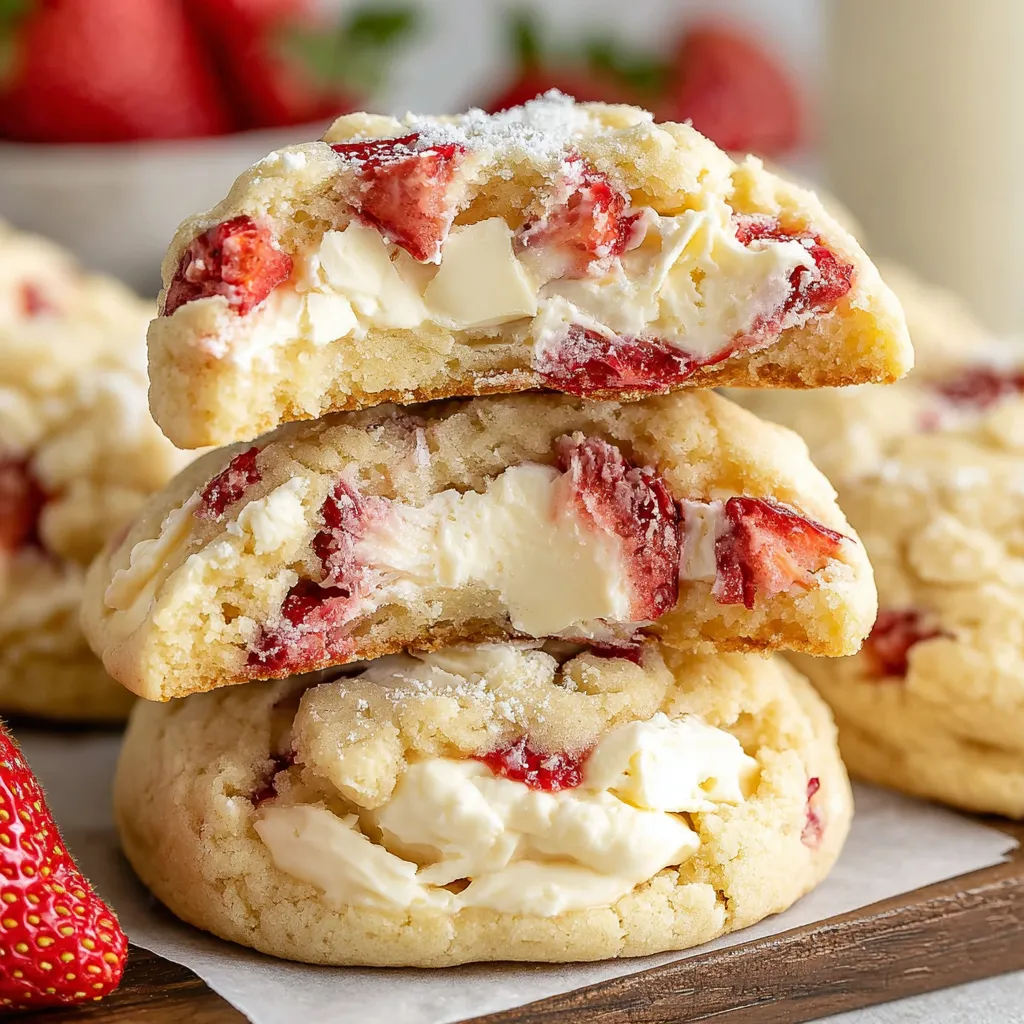 A stack of strawberry cheesecake cookies.