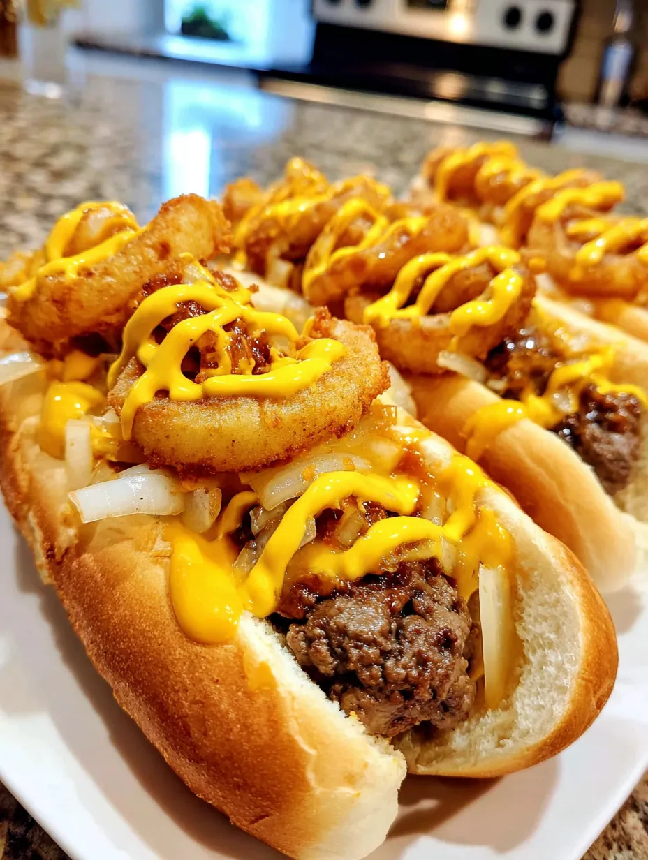 A hot dog with onions and mustard.