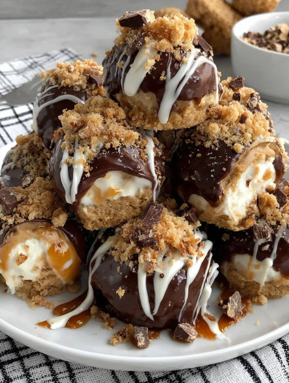 A stack of peanut butter cheesecake bites.
