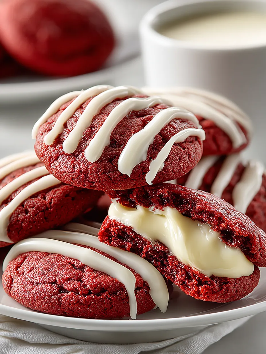 Red velvet cookies with cream cheese glaze.