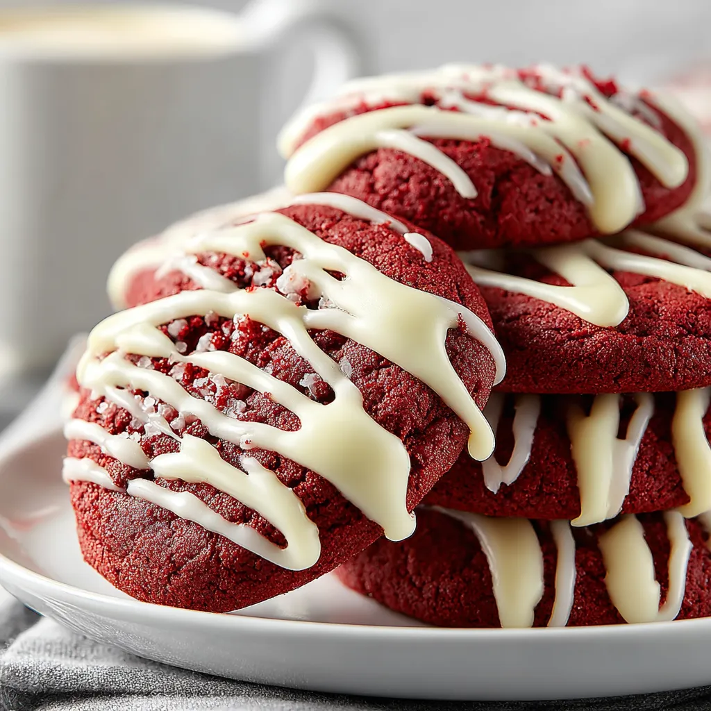 Red velvet cookies with cream cheese glaze.