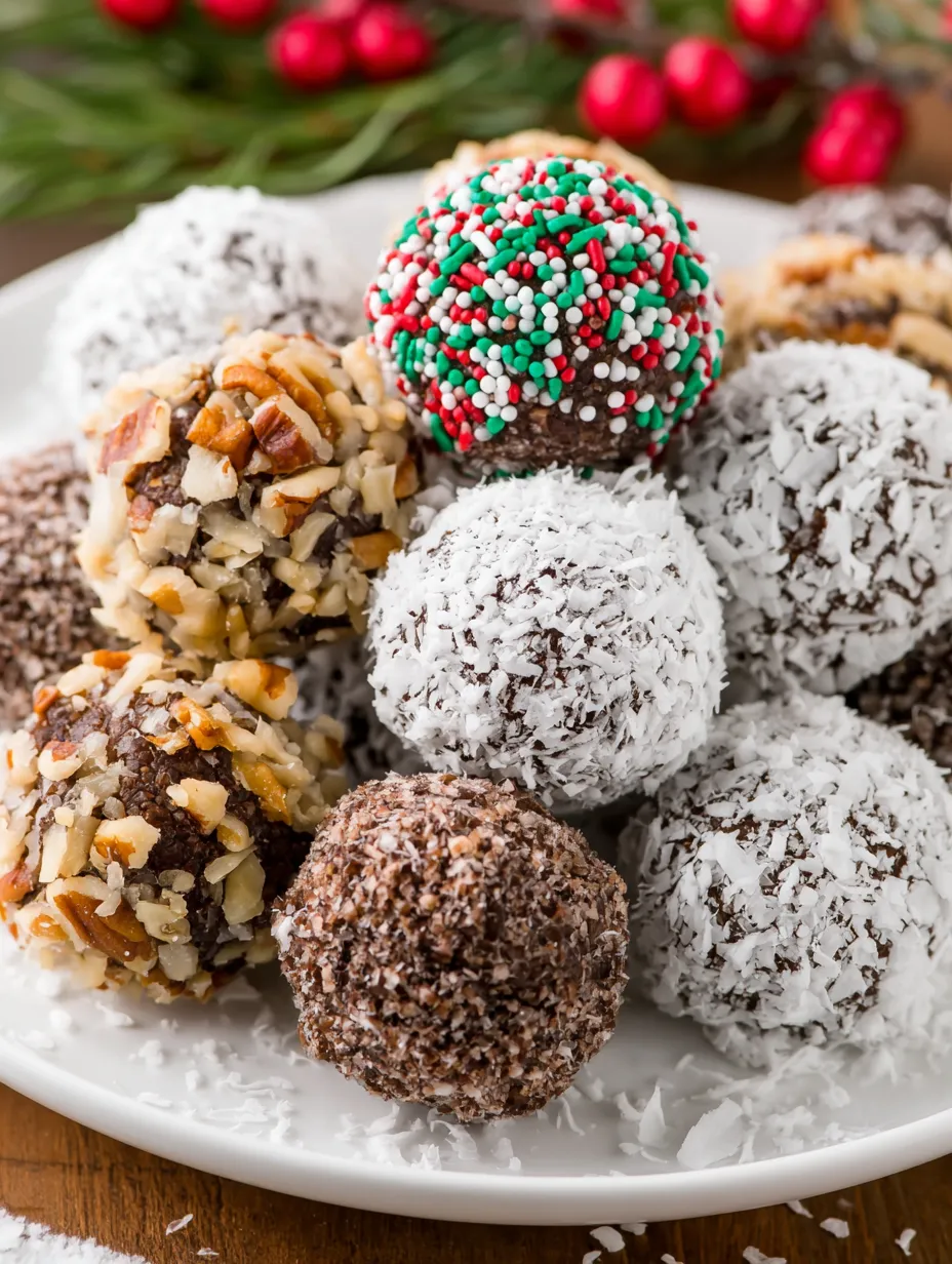 A plate of Christmas rum balls.