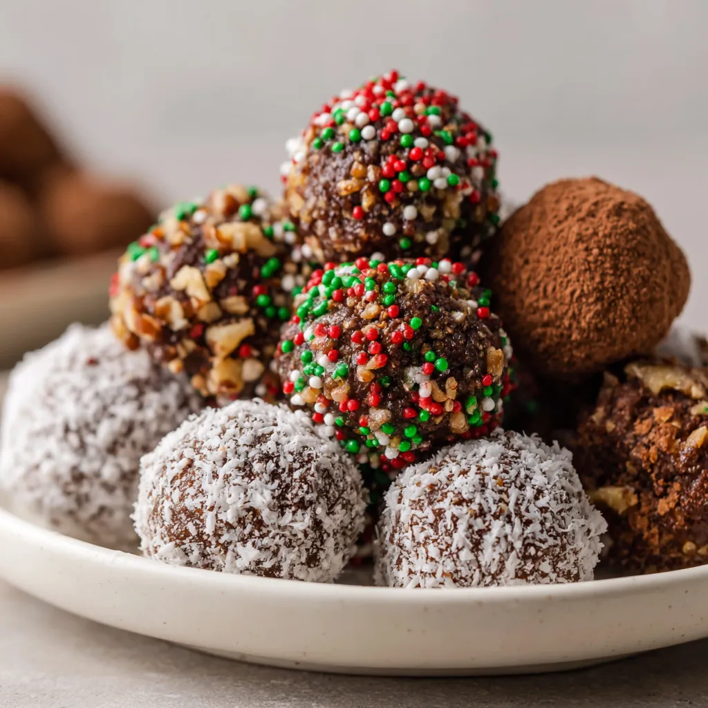 A plate of Christmas rum balls.