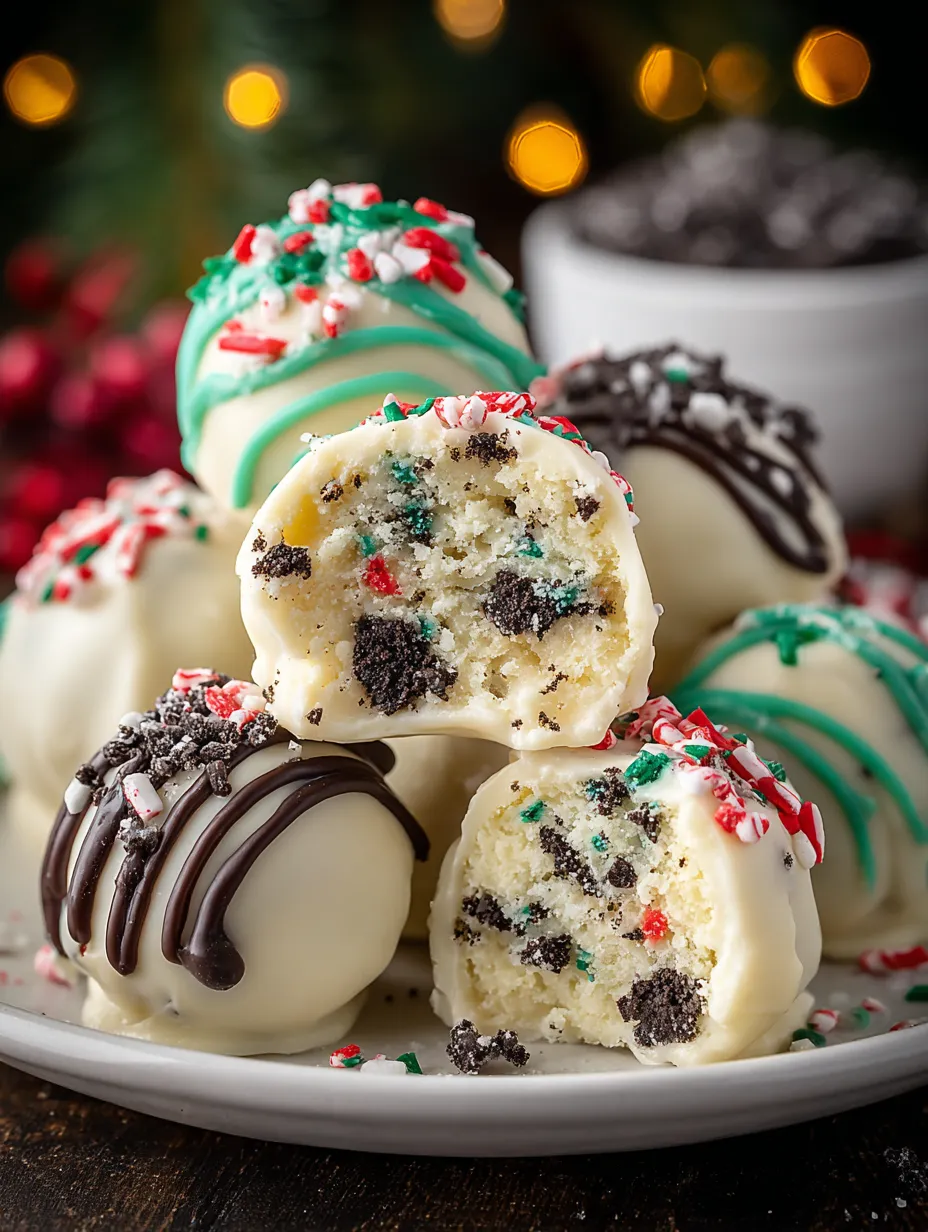 A plate of Christmas Oreo balls.