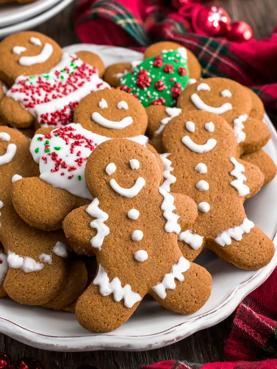 A plate of gingerbread cookies with smiley faces on them.