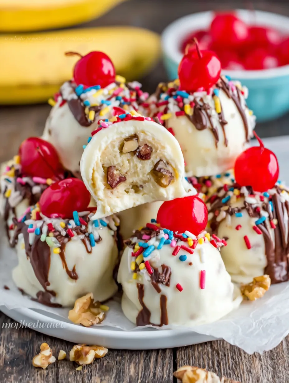 Banana truffles with chocolate and sprinkles.