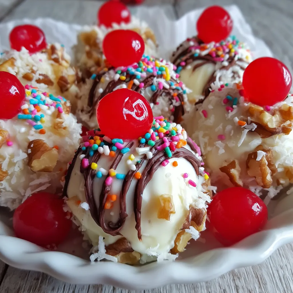 A plate of banana truffles with chocolate and marshmallows.