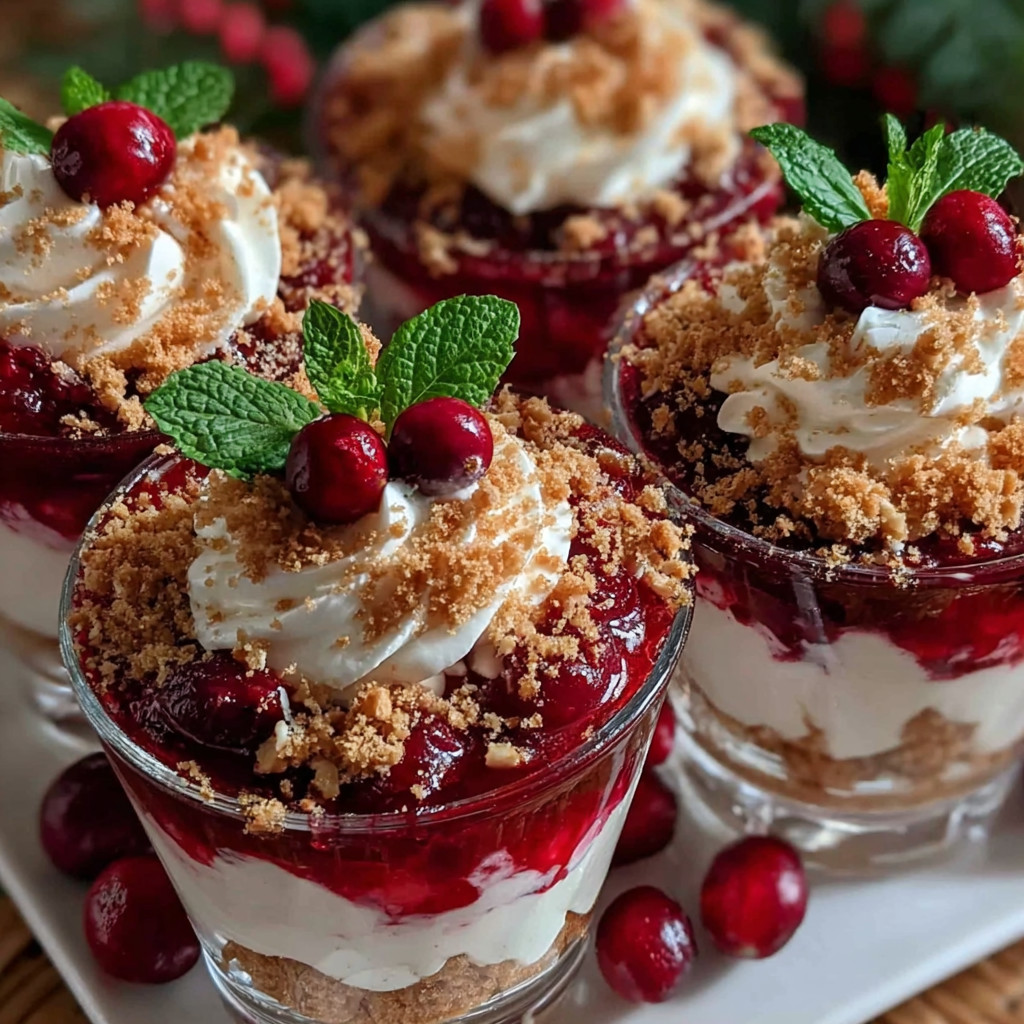 A plate of Christmas Cranberry Cream Cheese Trifle Cups.
