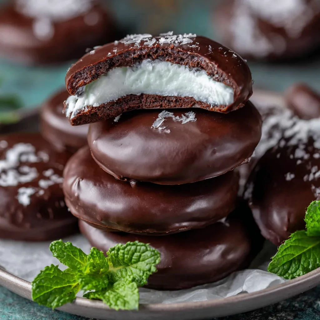 A stack of homemade peppermint patties.