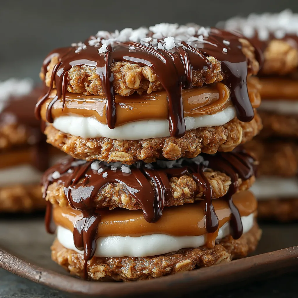 A stack of chocolate and peanut butter cookies.