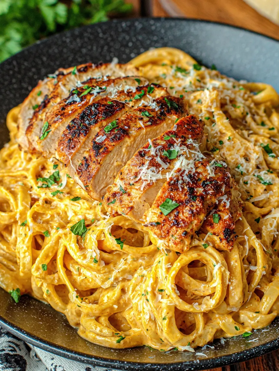 A plate of food with chicken and pasta.