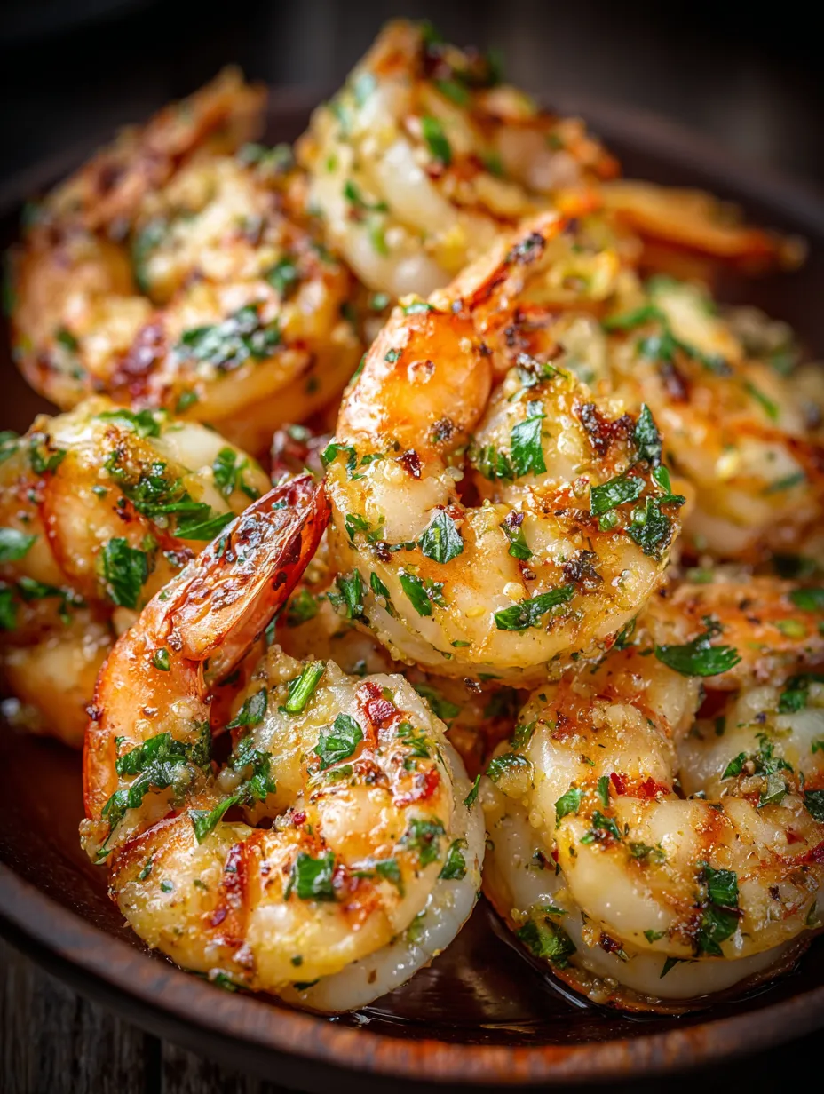 A close up of garlic parmesan roasted shrimp.
