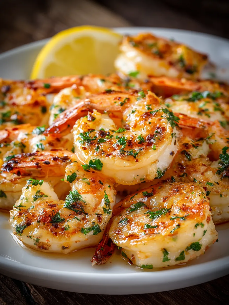 A plate of garlic Parmesan roasted shrimp.