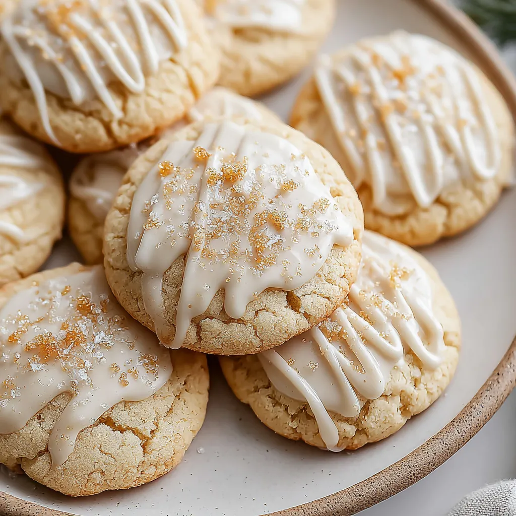 A plate of cookies with white frosting and orange sprinkles.