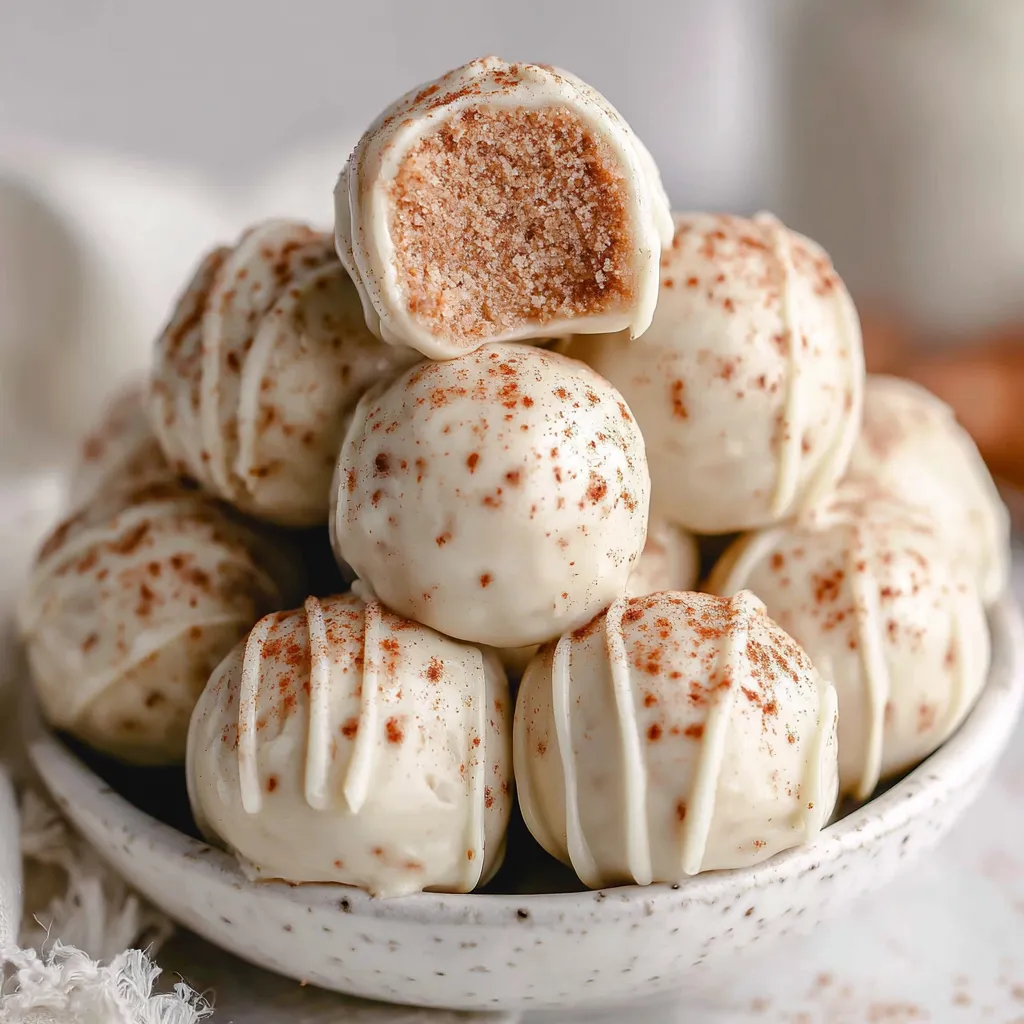 A bowl of white and brown snickerdoodle truffles.