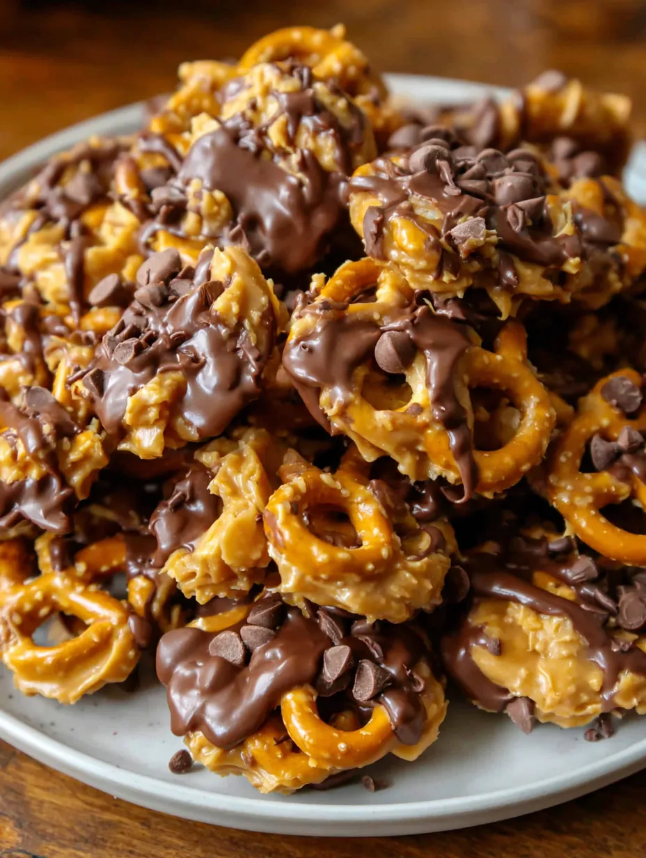 A plate of chocolate covered pretzels.