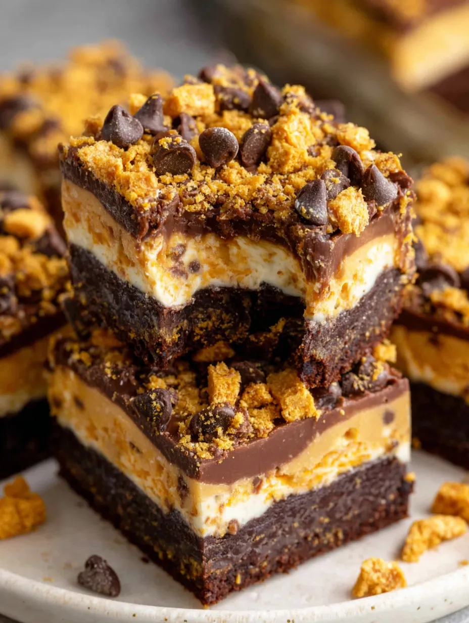 A square of chocolate fudge with Butterfinger pieces on top.
