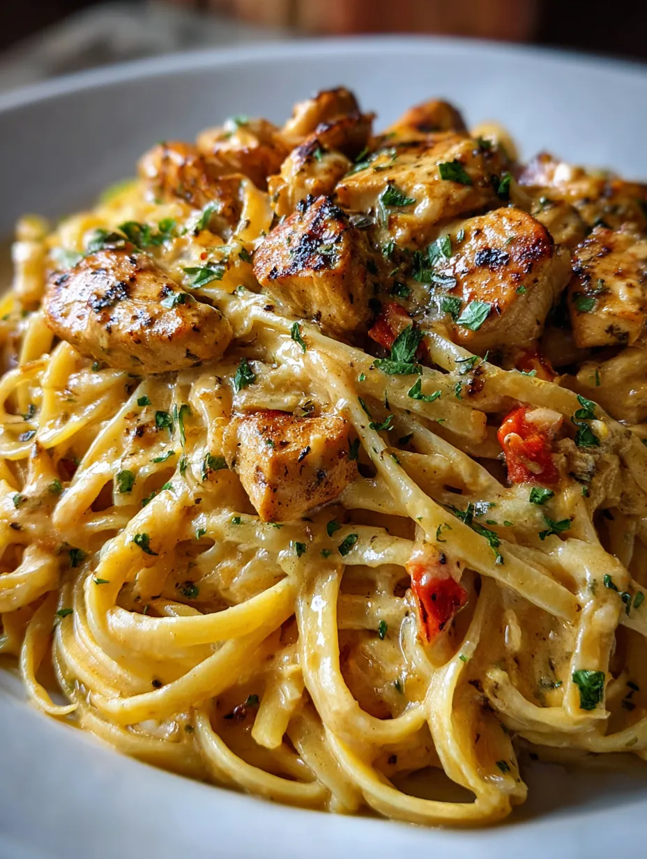 A plate of food with chicken and noodles.