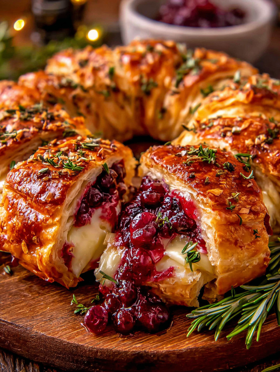 A pastry with cranberries and cheese.