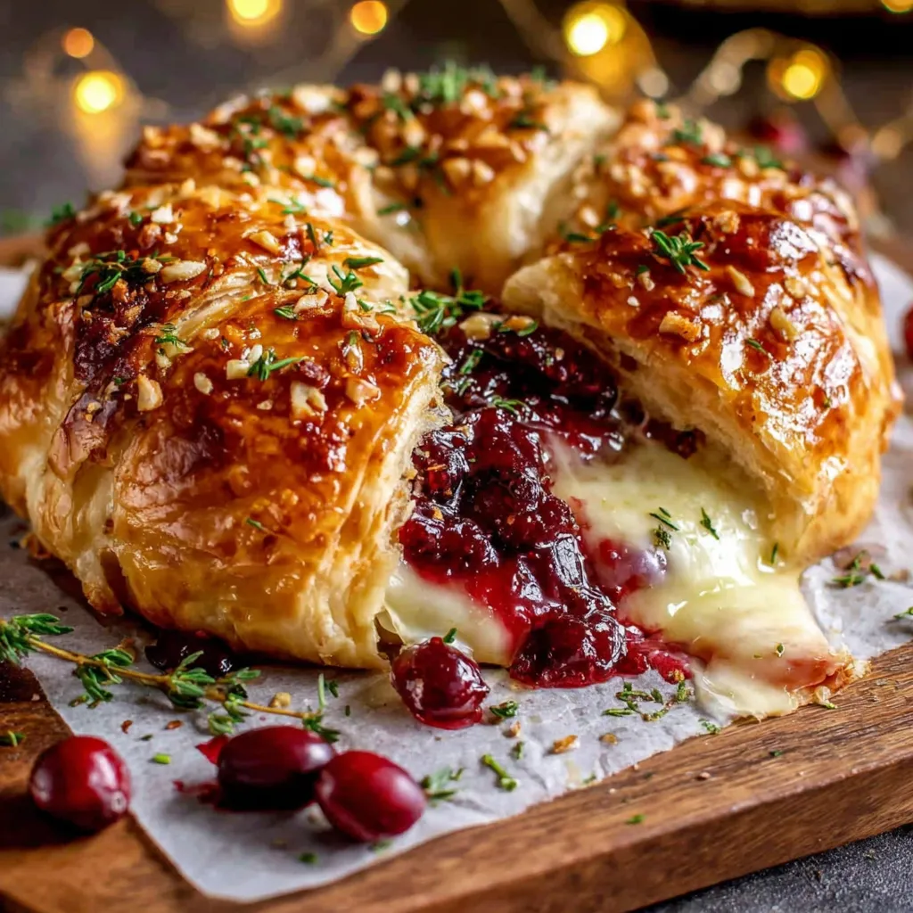 A pastry with cheese and cranberry on top.