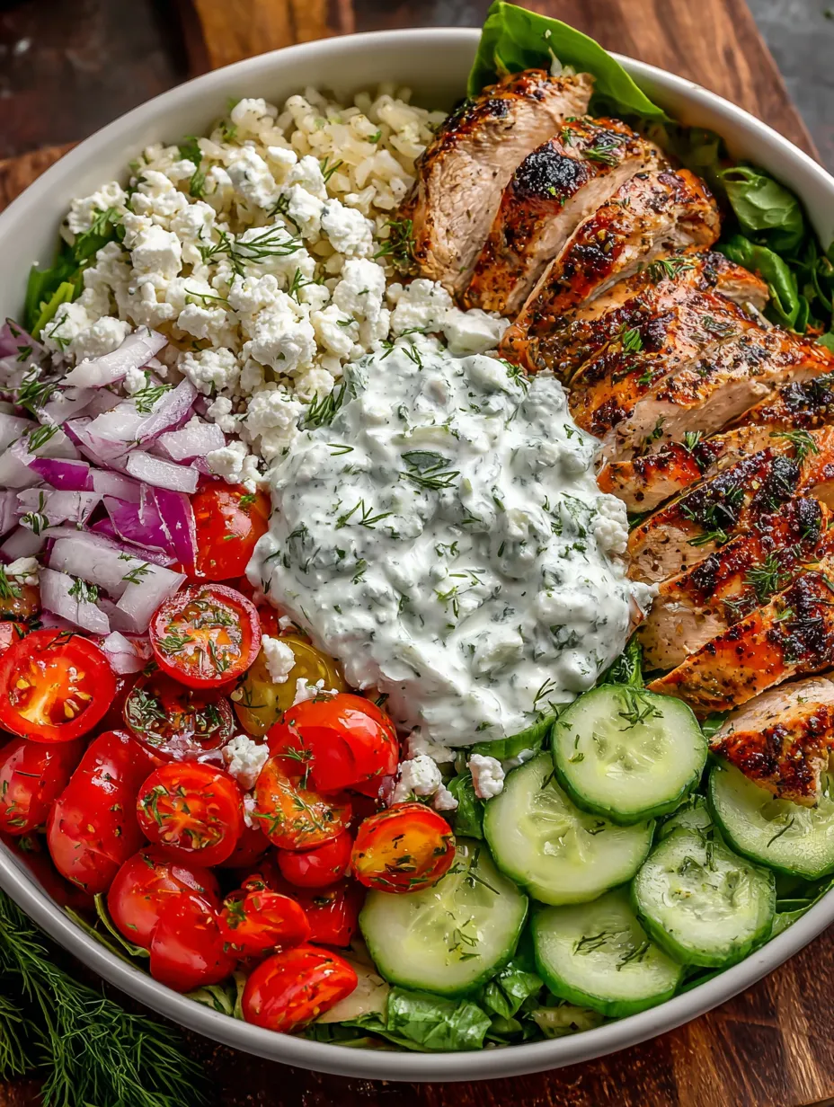 A bowl of Greek chicken with vegetables and feta cheese.