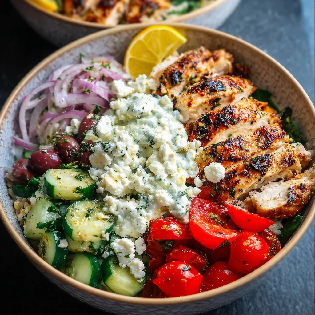 A bowl of Greek chicken with vegetables.