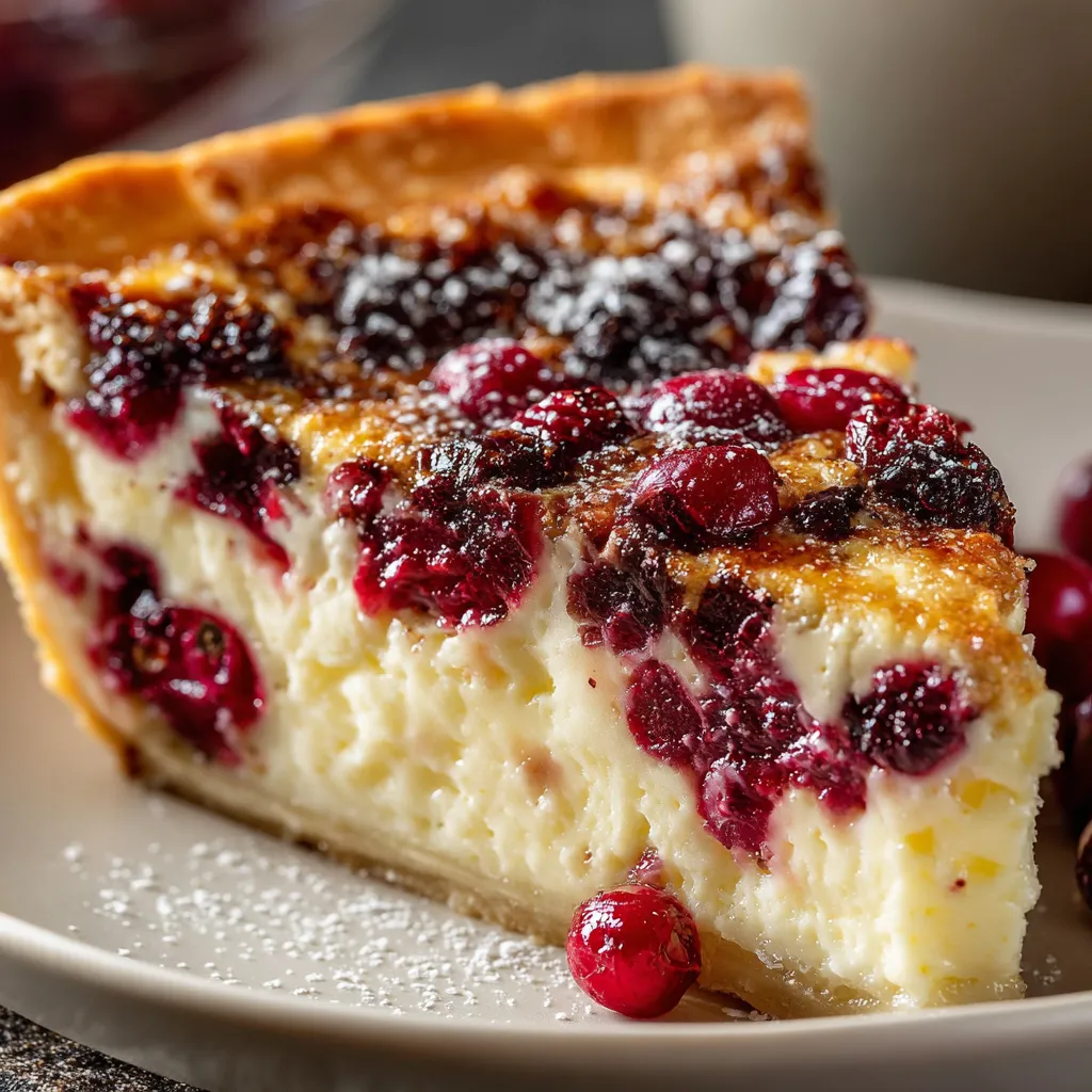 A slice of cranberry custard pie.