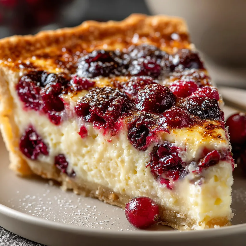 A slice of cranberry custard pie.