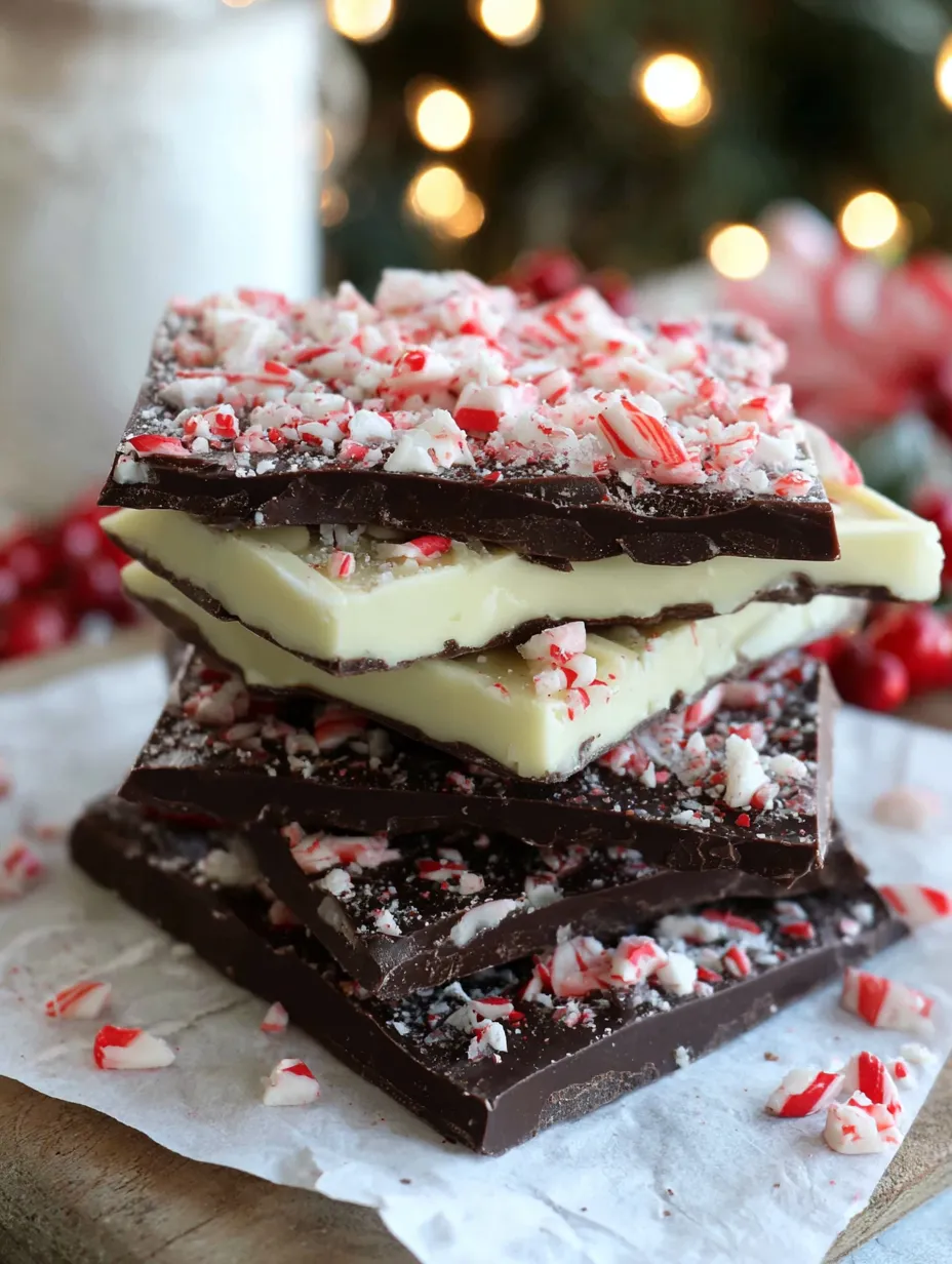 A stack of chocolate peppermint bark.