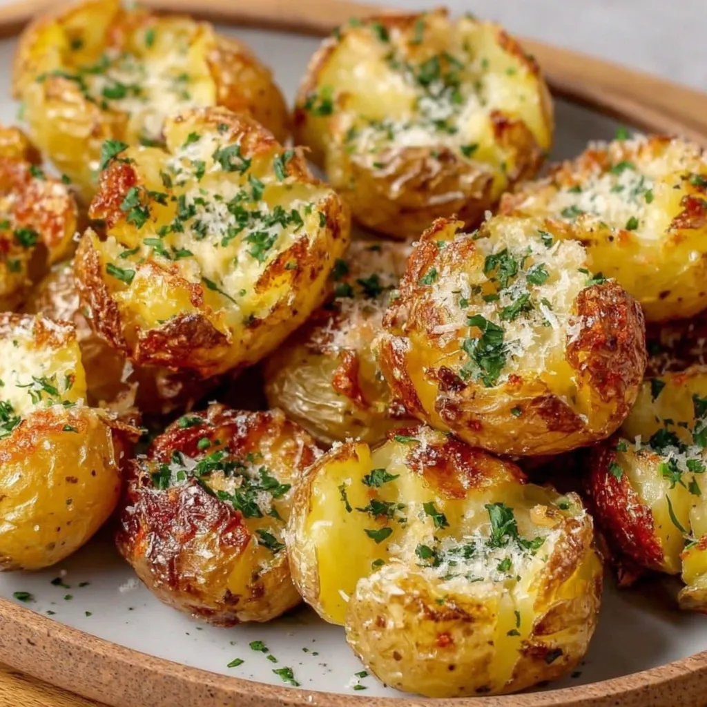 A plate of crispy smashed potatoes.