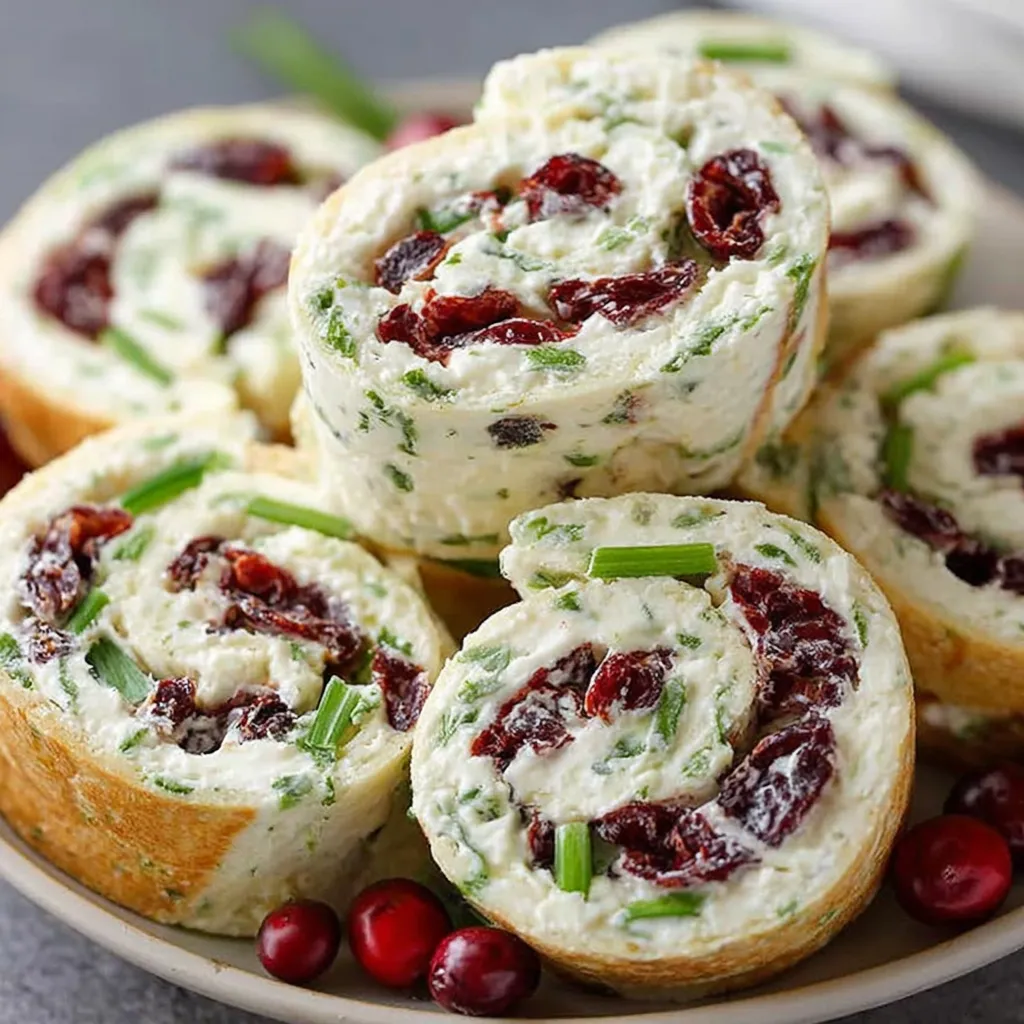 A plate of cranberry and feta pinwheels.