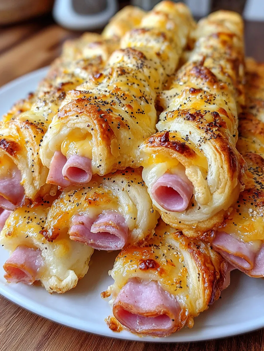 A plate of ham and cheese sticks.