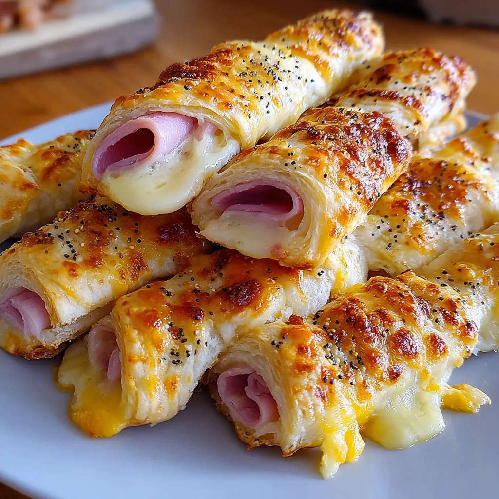 A plate of ham and cheese sticks.