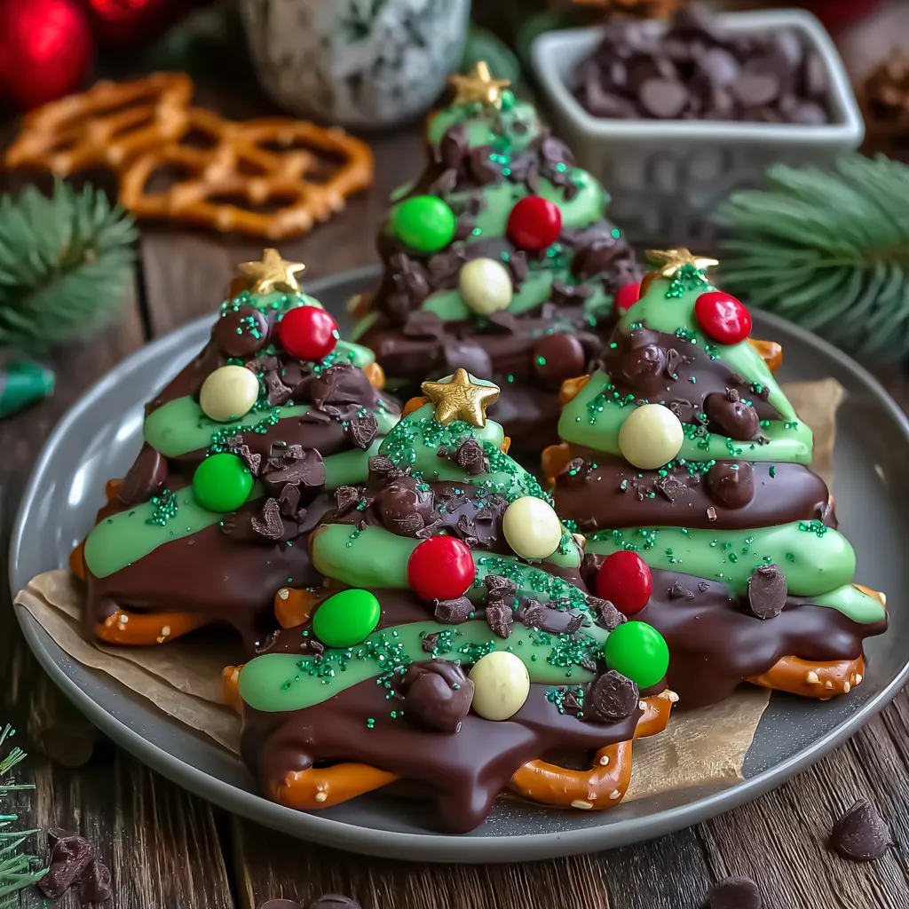 Chocolate Pretzel Christmas Trees.