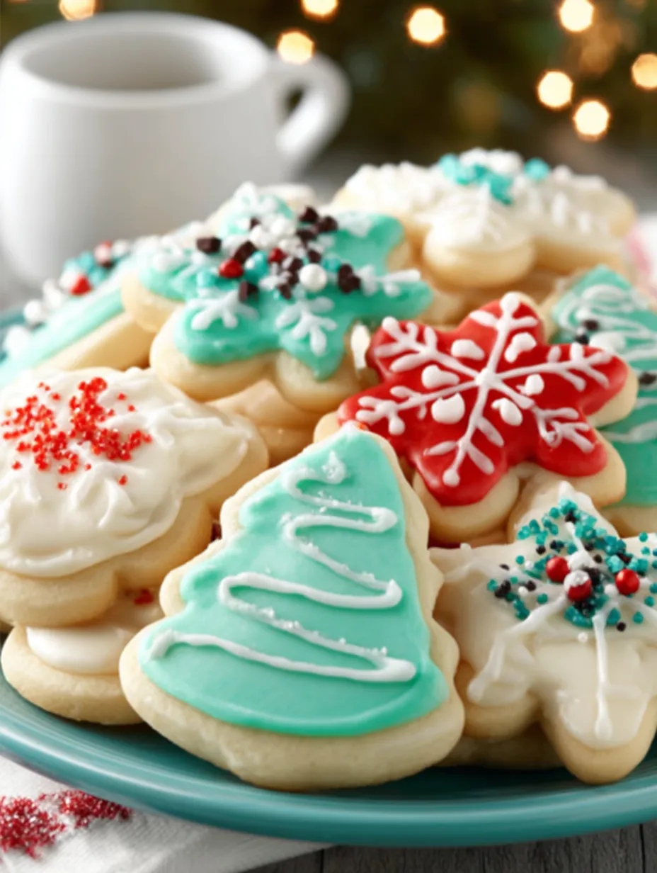 A plate of Christmas cookies with snowflakes and stars on them.