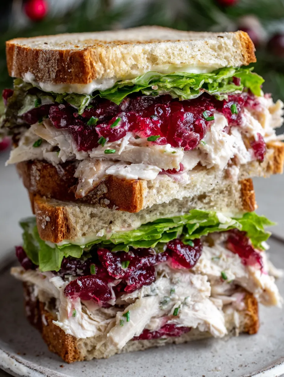 A stack of sandwiches with cranberry sauce and turkey.