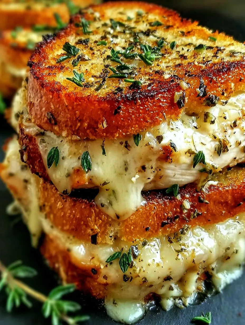 A chicken garlic sandwich with cheese.