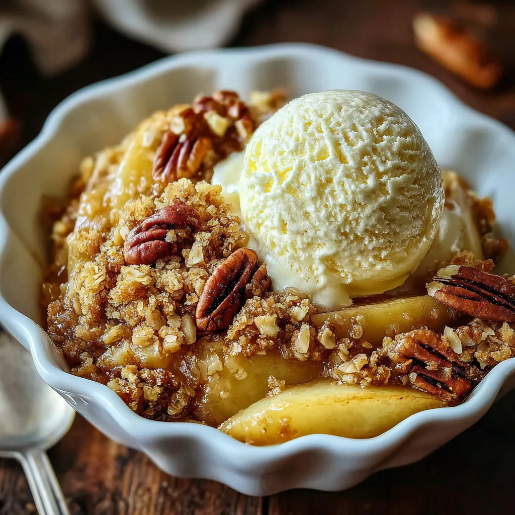 A bowl of warm spiced baked apple crumble.