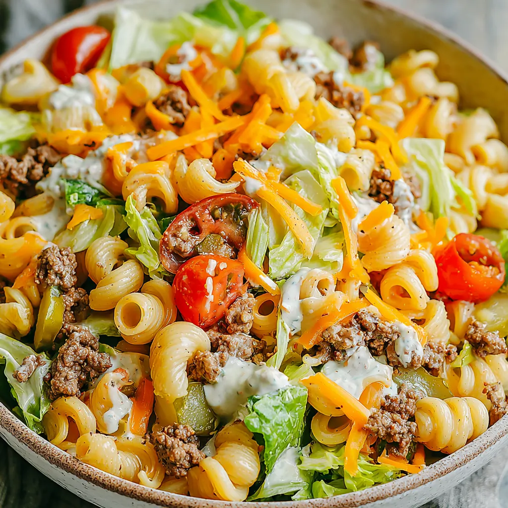 A bowl of pasta salad with tomatoes, lettuce, and cheese.