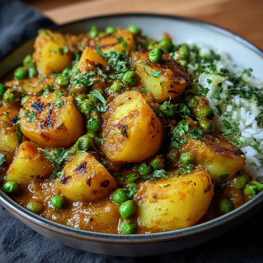 A bowl of food with peas and potatoes.