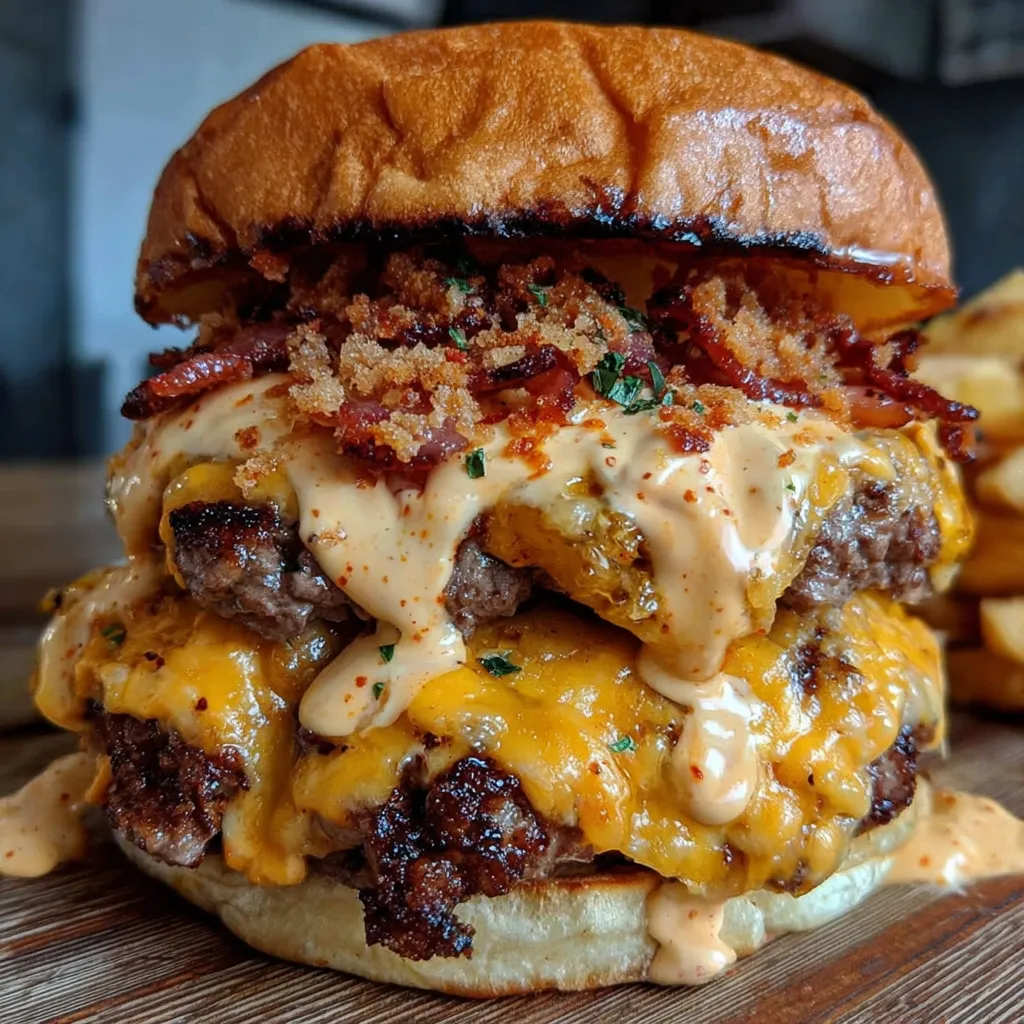 A close up of a burger with bacon and cheddar cheese.
