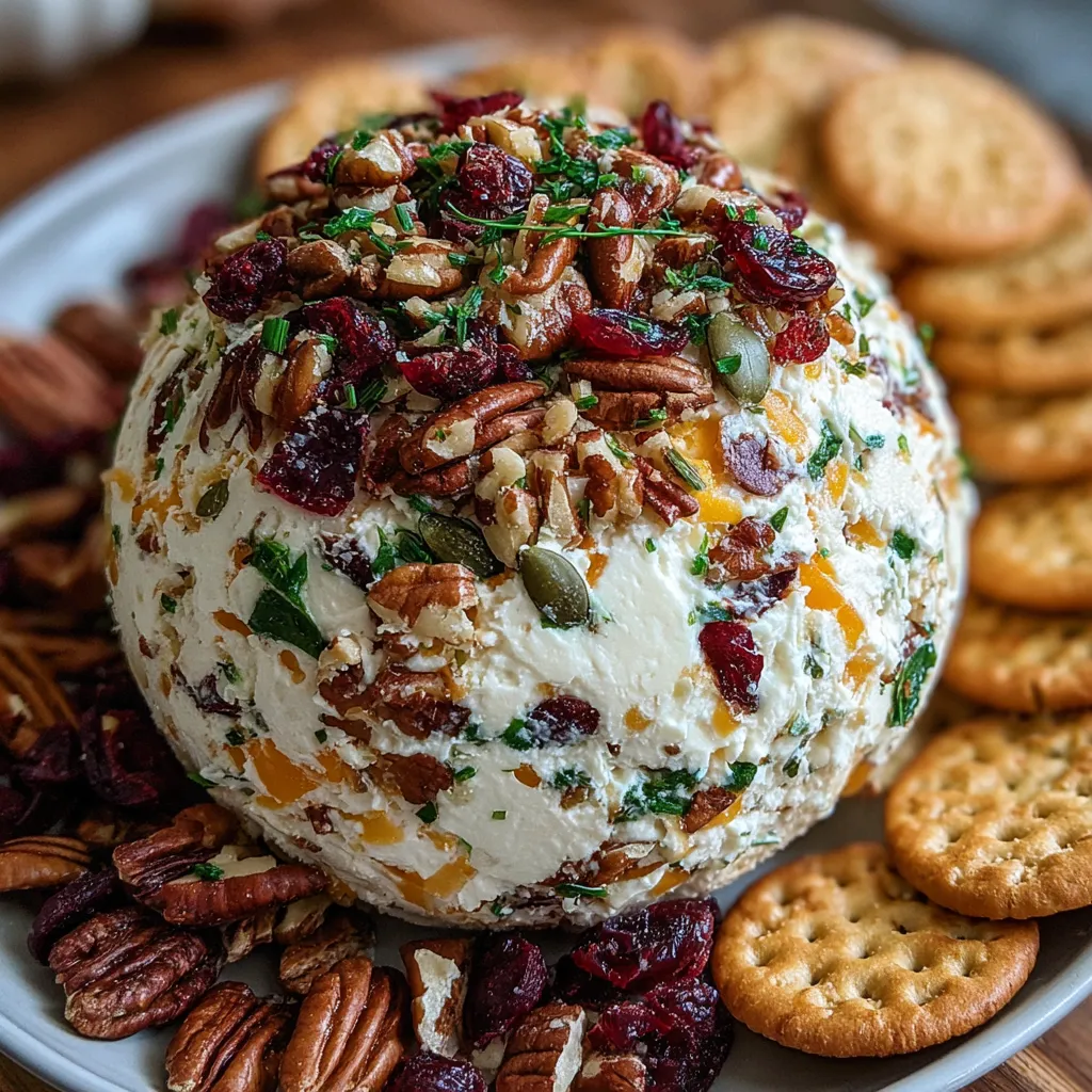 A plate of food with a cheese ball and crackers.