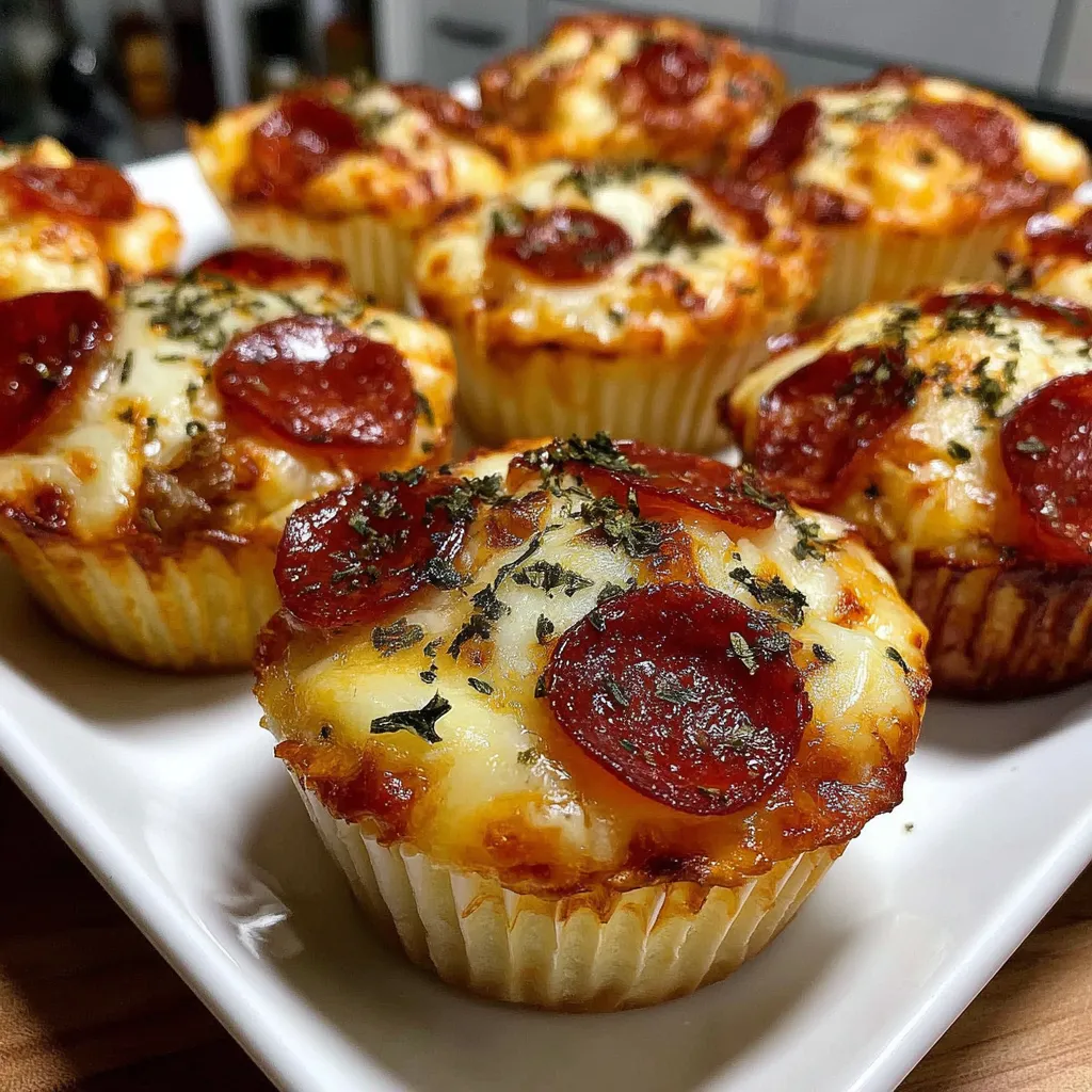 A plate of cheesy pizza cupcakes.