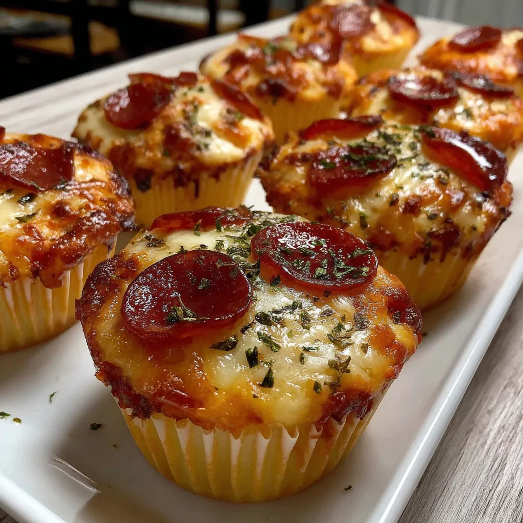 A plate of cheesy pizza cupcakes.