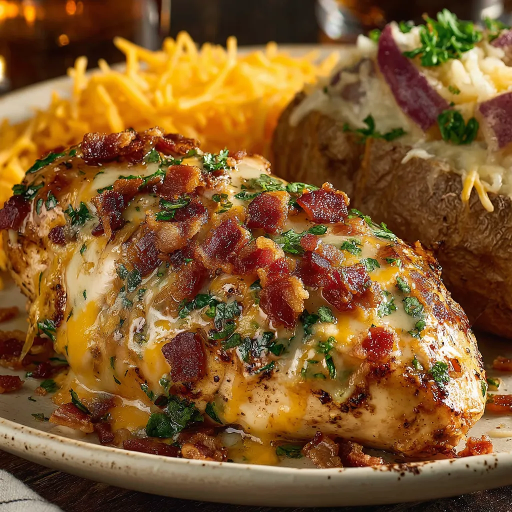 A plate of food with bacon and cheese on top.