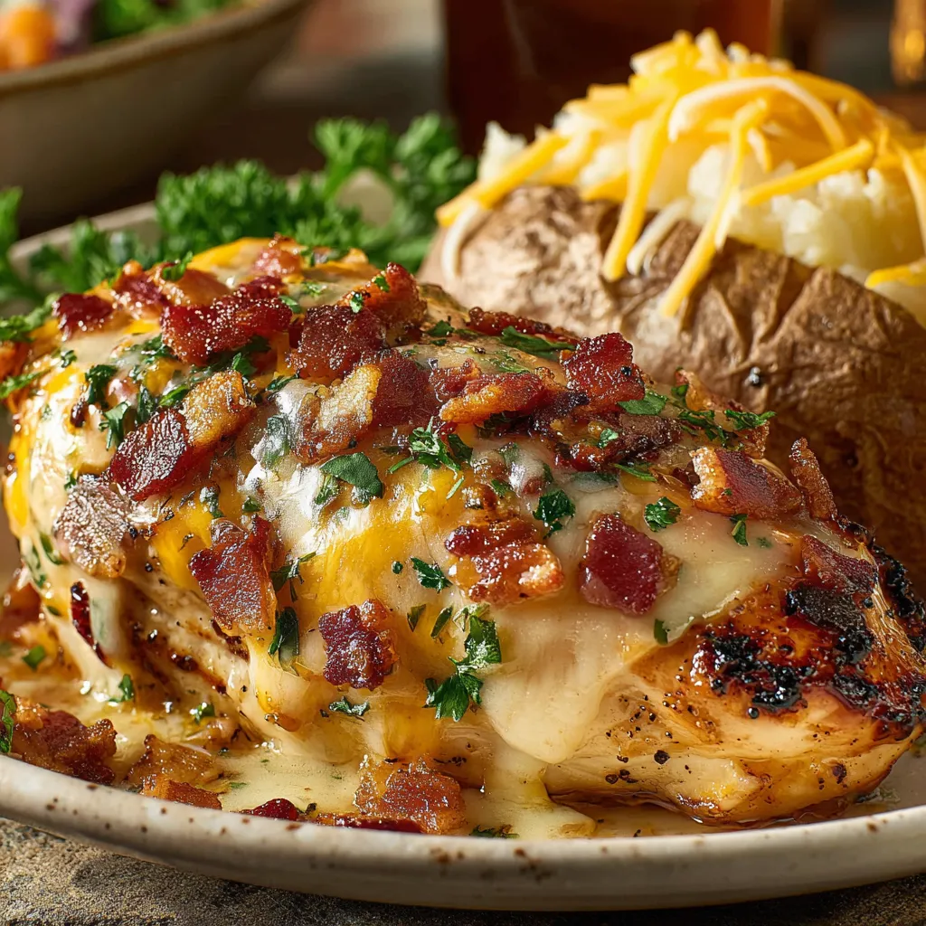 A plate of food with bacon and cheese on top.