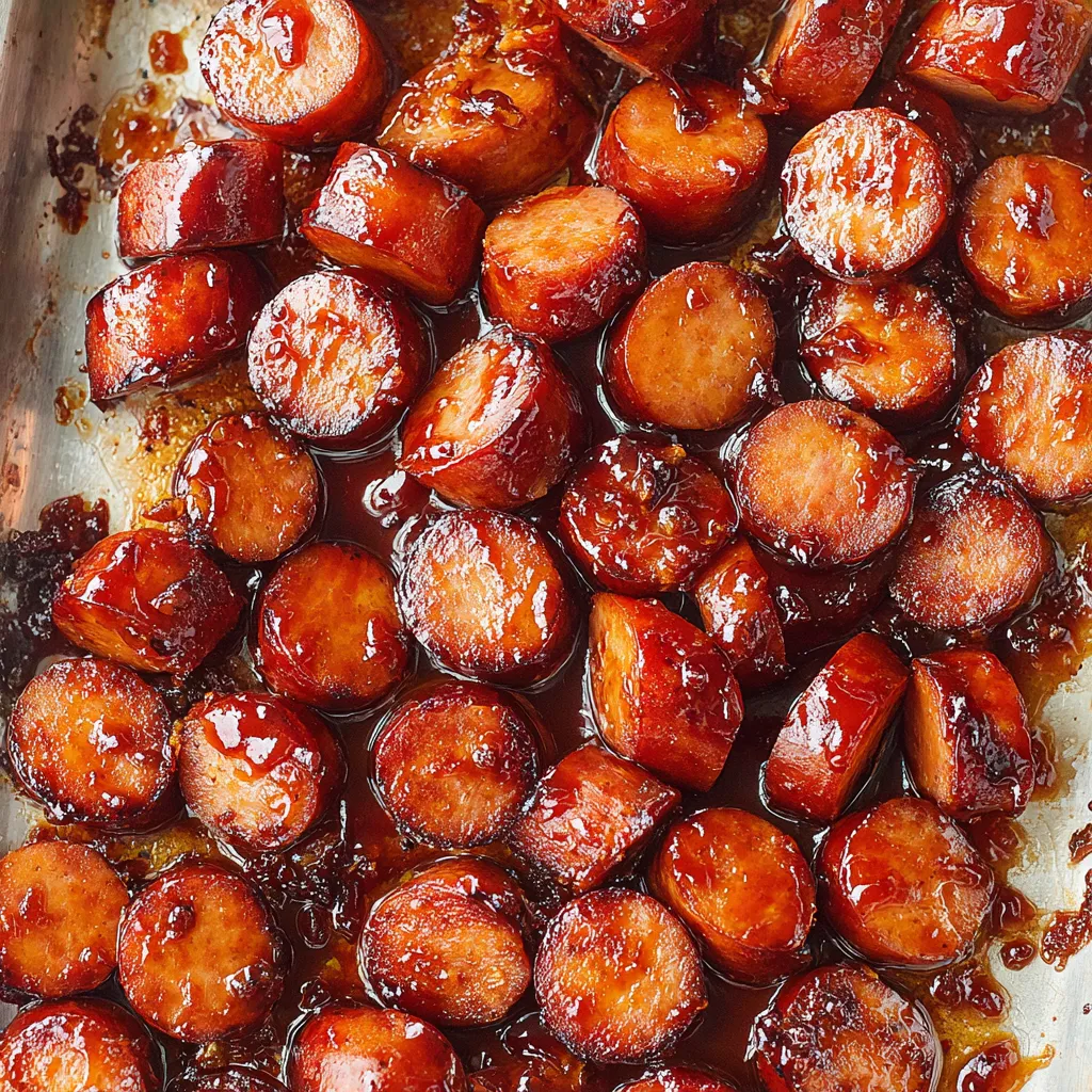 Sweet and smoky BBQ sausage bites.