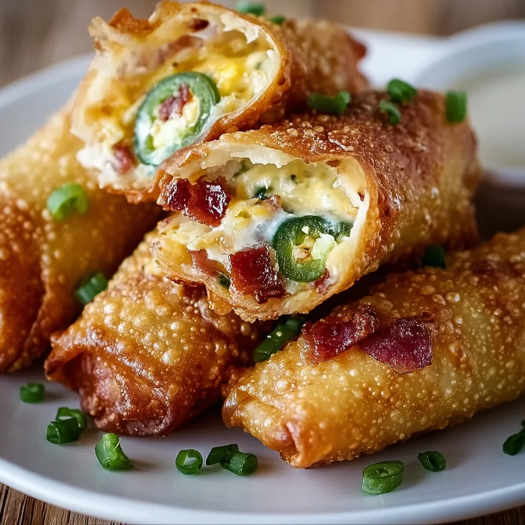 Crispy jalapeño popper eggrolls on a plate.