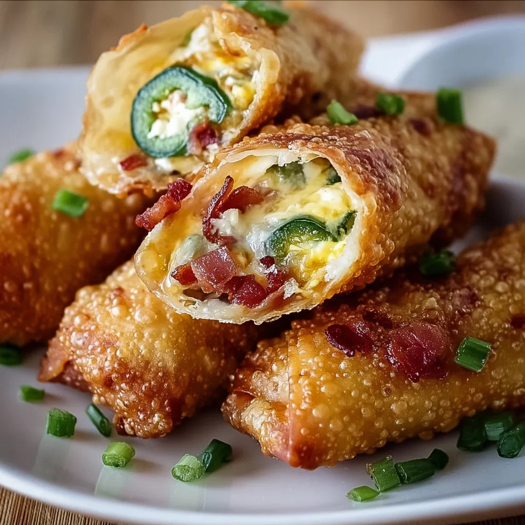 Crispy jalapeno popper eggrolls on a plate.