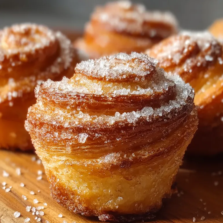 A plate of cinnamon sugar cruffins with flaky layers.
